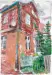 “Altes Haus mit Einkaufswagen" Mischtechnik auf Papier, 58 x 40 cm, 2019