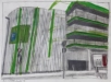 "Parkhaus grau-grün” Bleistift, Buntstift, Acryl auf Papier, ca. 26 x 36 cm, 2015