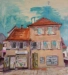 „Haus am Marktplatz (Mein kleines französisches Haus)” Mischtechnik auf Hartfaser, 100 x 87 cm, 2013
